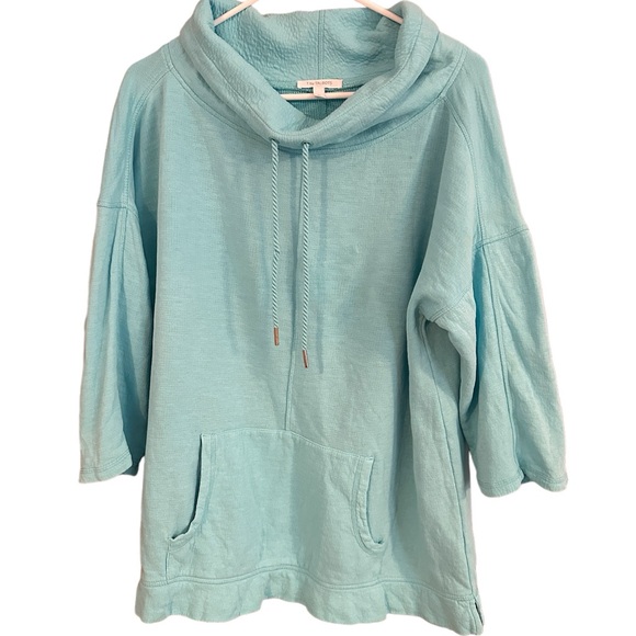 T by Talbots Sweatshirt Mint Green Cowl Neck Drawstring Kangaroo Pocket Sz XL - Picture 1 of 9